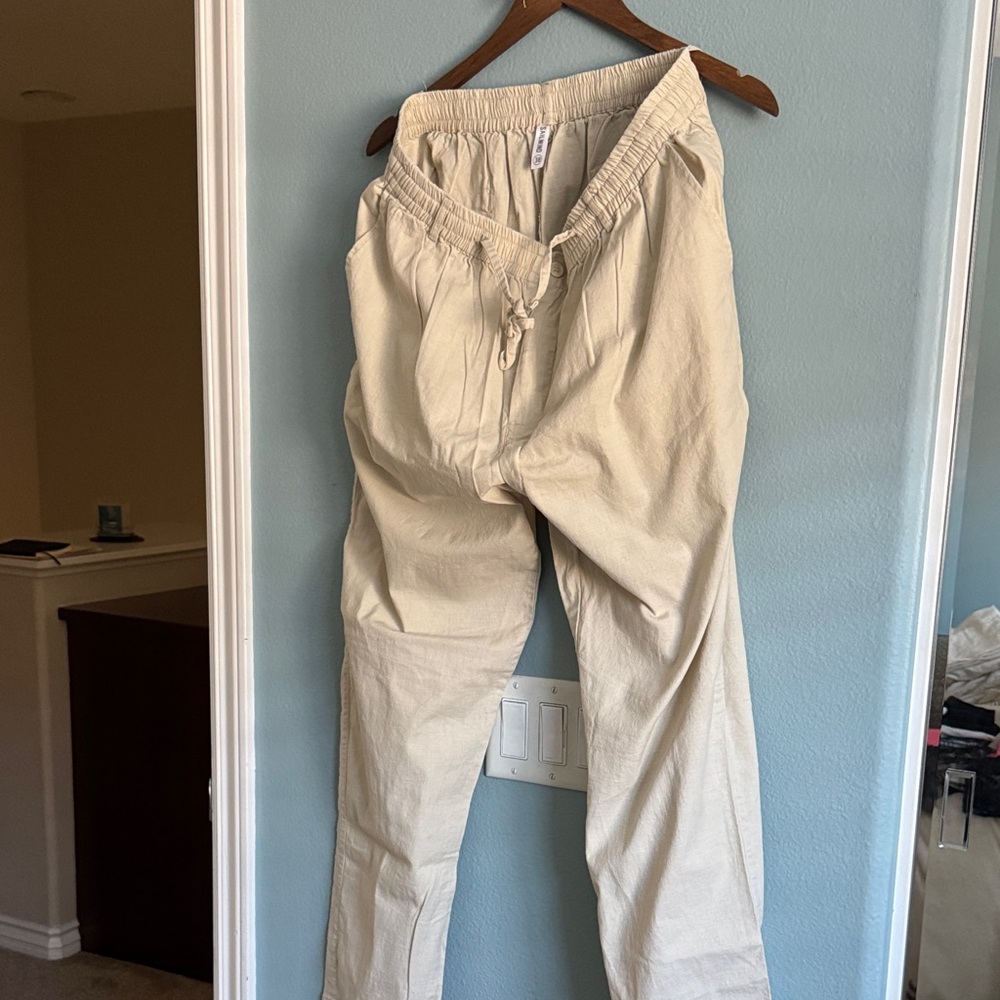 Beige Casual Linen Pants